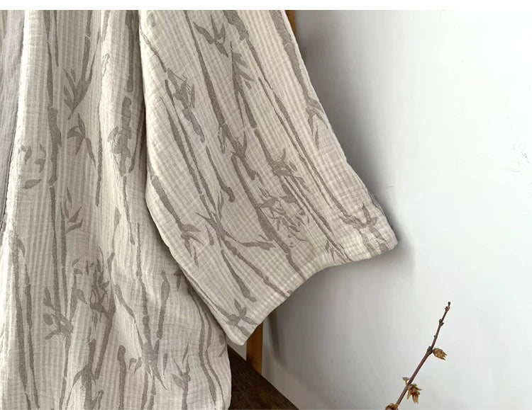 Wide sleeve construction and breathable layered cotton texture of the bamboo leaf robe