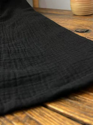 Black New Chinese style robe with crossover front and natural crinkle texture