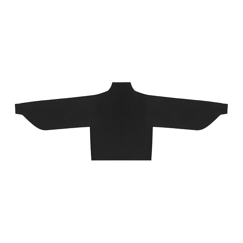 Black stand-collar sweater displayed alone with wide sleeves