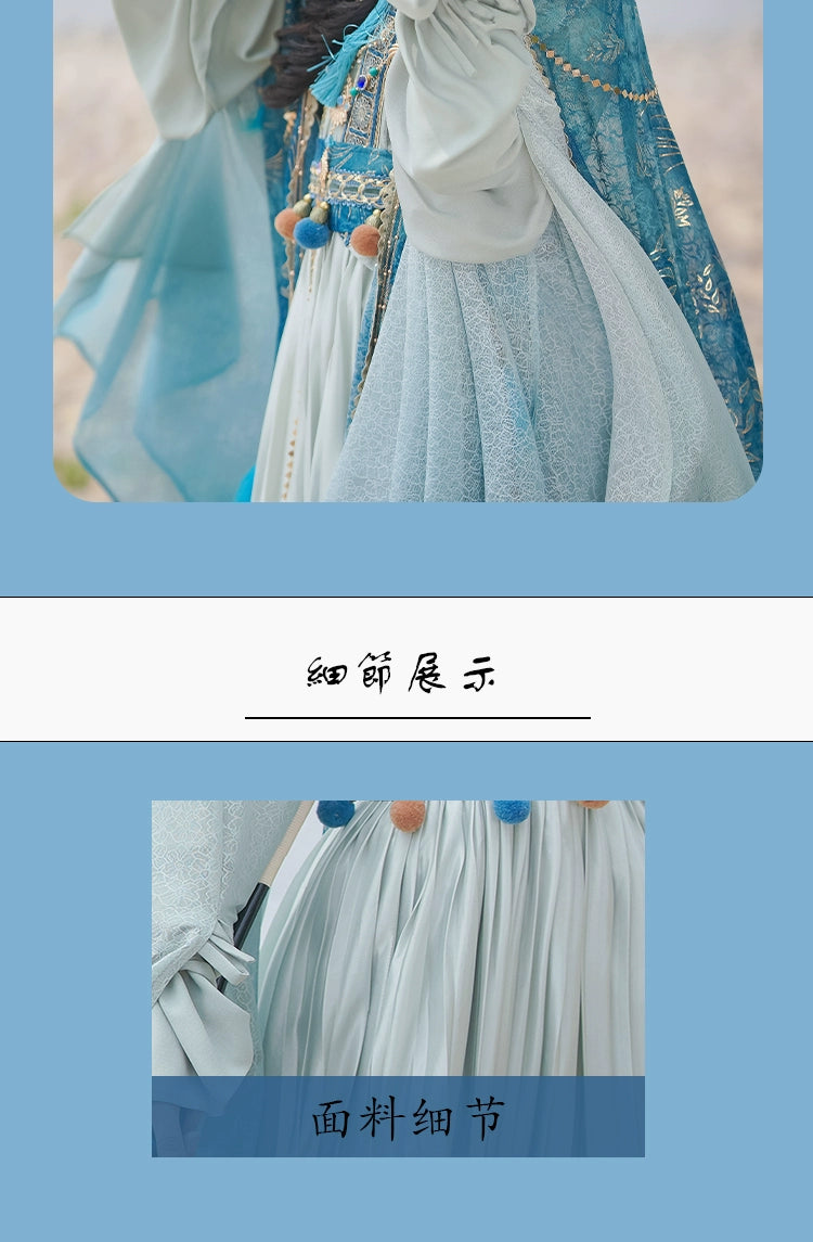 Blue traditional hanfu dress for women, inspired by the Song Dynasty style and crafted from luxurious silk. This hanfu includes a matching coat or jacket, making it perfect for winter and Chinese New Year celebrations. Ideal for occasions like graduations, cosplay events, or even as a fairy-style hanfu, this outfit combines elegance and historical charm. Available at our hanfu shop, where you can explore authentic hanfu for sale. A perfect choice for those wondering where to buy hanfu online, offering both 