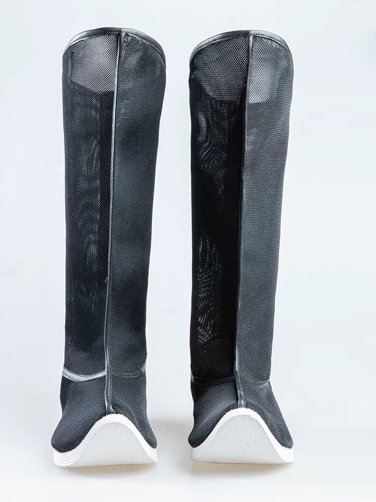 Unisex lightweight mesh Hanfu boots shown in black and white color options