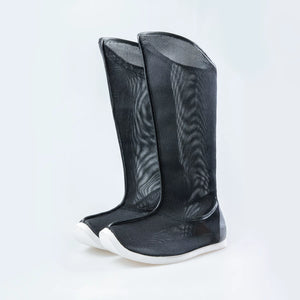 Black summer Hanfu boots photographed as a pair on white background
