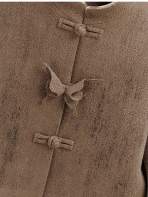 Butterfly-shaped frog closures on coffee Chinese jacket
