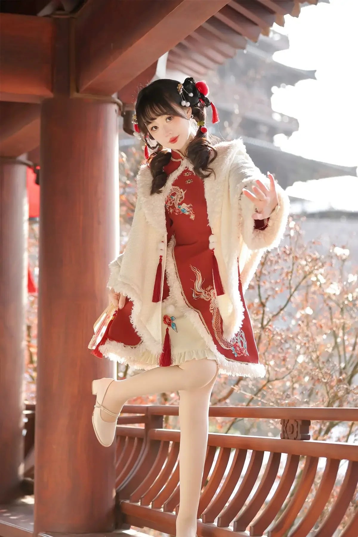 chinese traditional long sleeve dress Phoenix & Floral Embroidery Long Sleeve Cheongsam Top Chinese Prom Dress Burgundy / 5XL