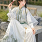  A traditional Chinese hanfu in a beautiful combination of pink and green, designed for women. This elegant dress is perfect for celebrating Chinese festivals like the Lunar New Year, as well as for cultural performances or cosplay events, showcasing classic Chinese fashion with a modern twist.