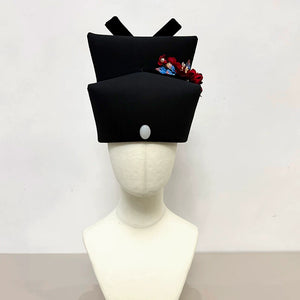 Crossed-wing futou hat with flowers and jade-style ornament