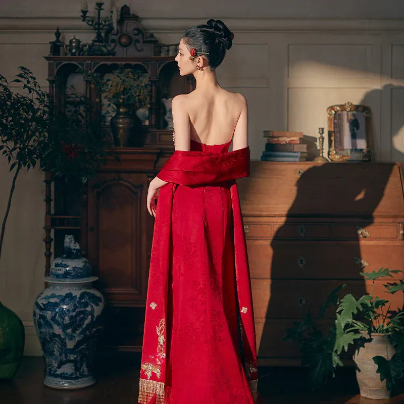 red dress tea ceremony Three outfits, one unforgettable tea ceremony day! , We celebrated both sides of our culture, so of course the outfits had to match the moment , AM A matching Vietnamese o di set from Vietnam