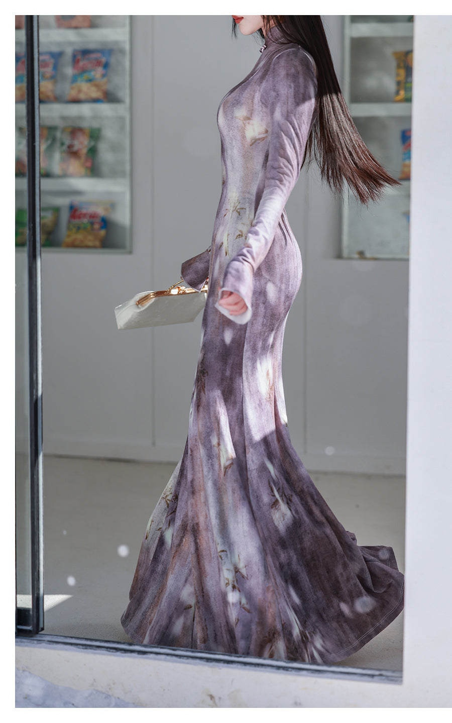 Mermaid Cheongsam Dress - Lotus Fish Tail Knitted Long Dress Mermaid Cheongsam Dress - Lotus Fish Tail Knitted Long Dress