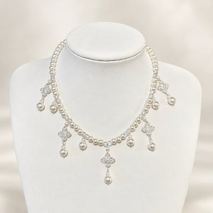 Silver-tone matching necklace with clear drops