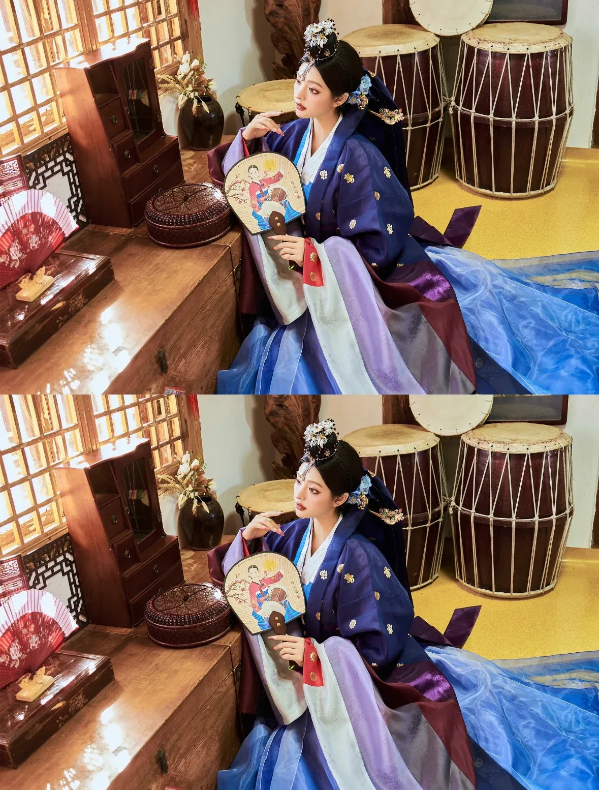 princess dress for women Blue&Purple Korean Hanbok Princess Dress – Women's Traditional Joseon Hanbok Set+ headgear (free skirt support) / one size fits all (suit for weight