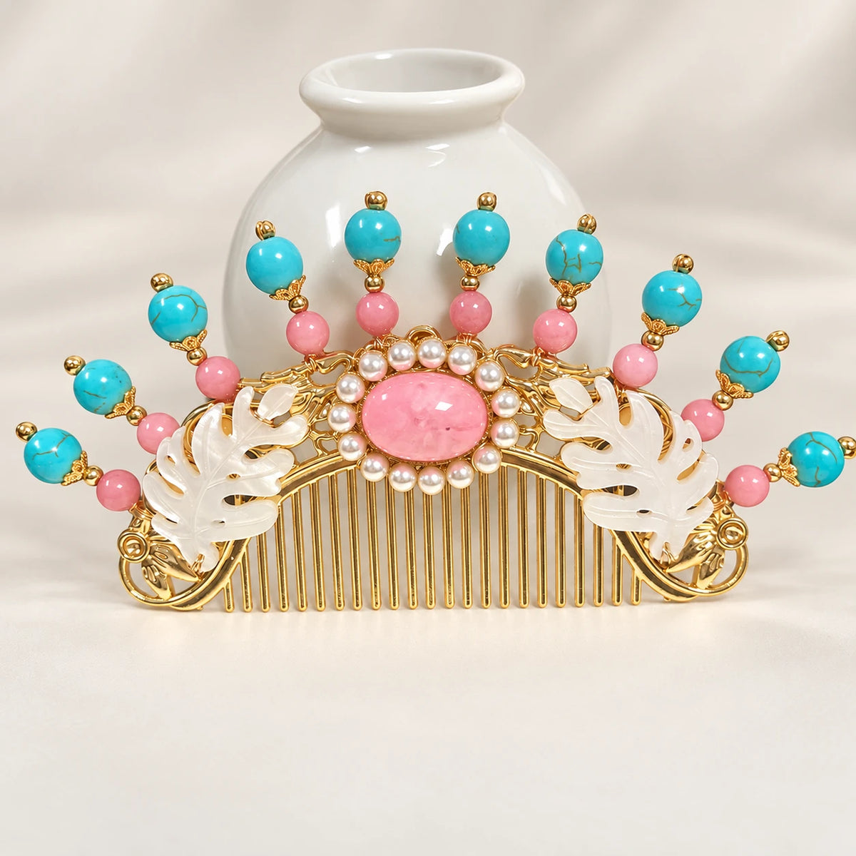 Pink-and-green decorative hair comb