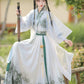  A traditional Chinese hanfu in a beautiful combination of pink and green, designed for women. This elegant dress is perfect for celebrating Chinese festivals like the Lunar New Year, as well as for cultural performances or cosplay events, showcasing classic Chinese fashion with a modern twist.