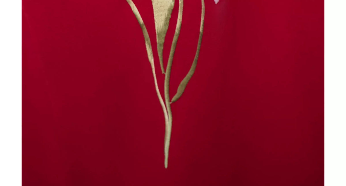 Green iris stem embroidery detail