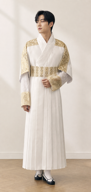 Ivory gold men's Korean hanbok robe set studio product main image