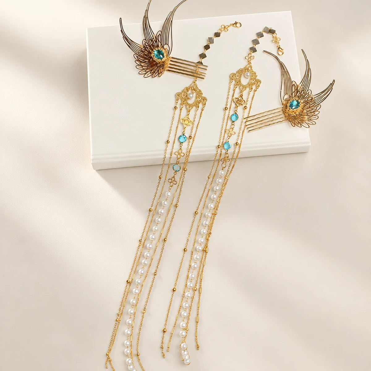 Mermaid Blue long tassel side ornament