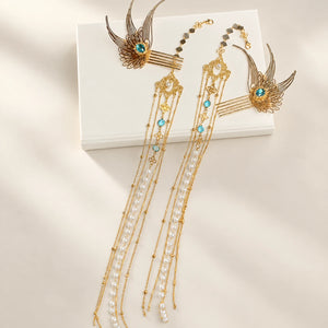 Mermaid Blue long tassel side ornament