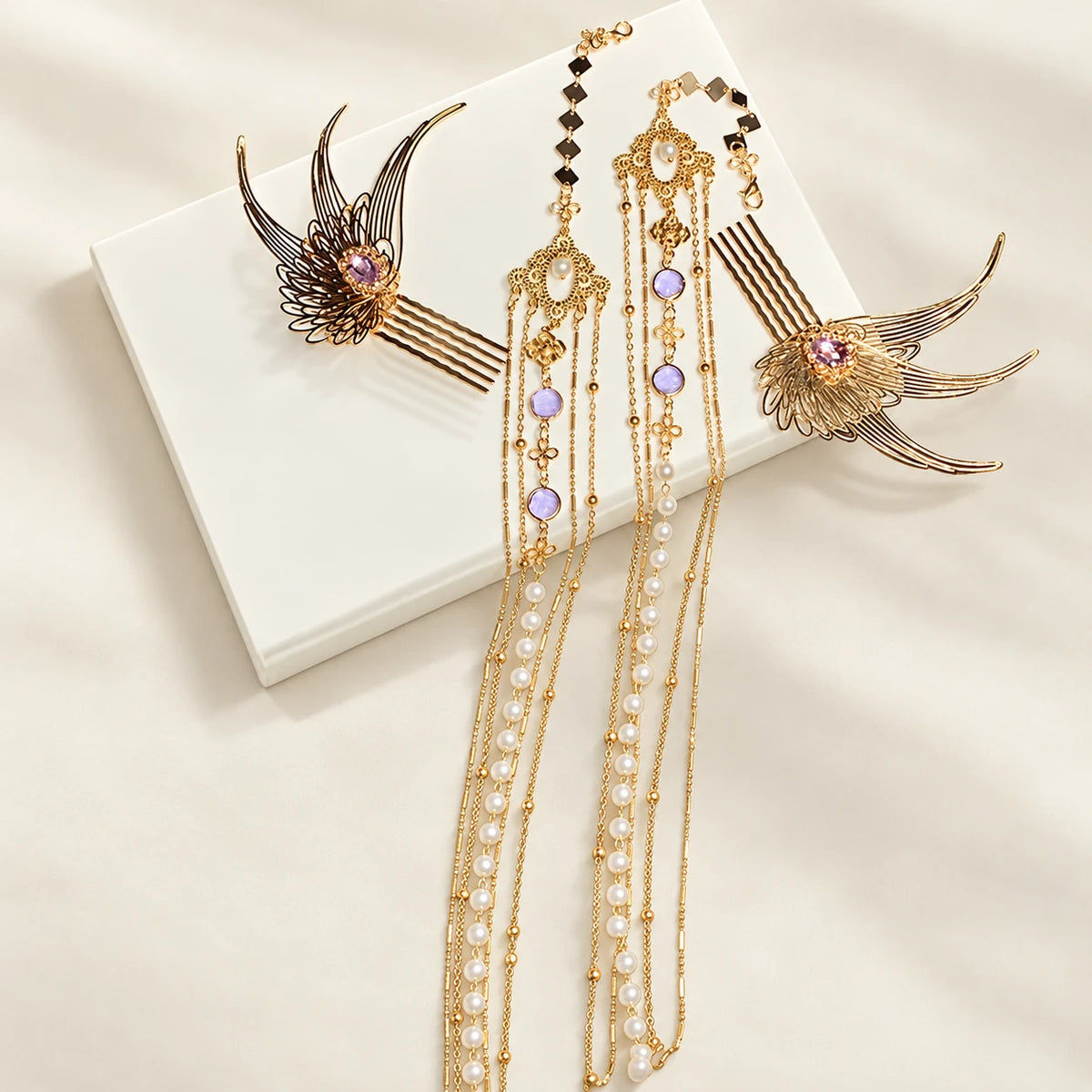 Purple long tassel side ornament