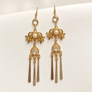 Long matching earrings with clear accents