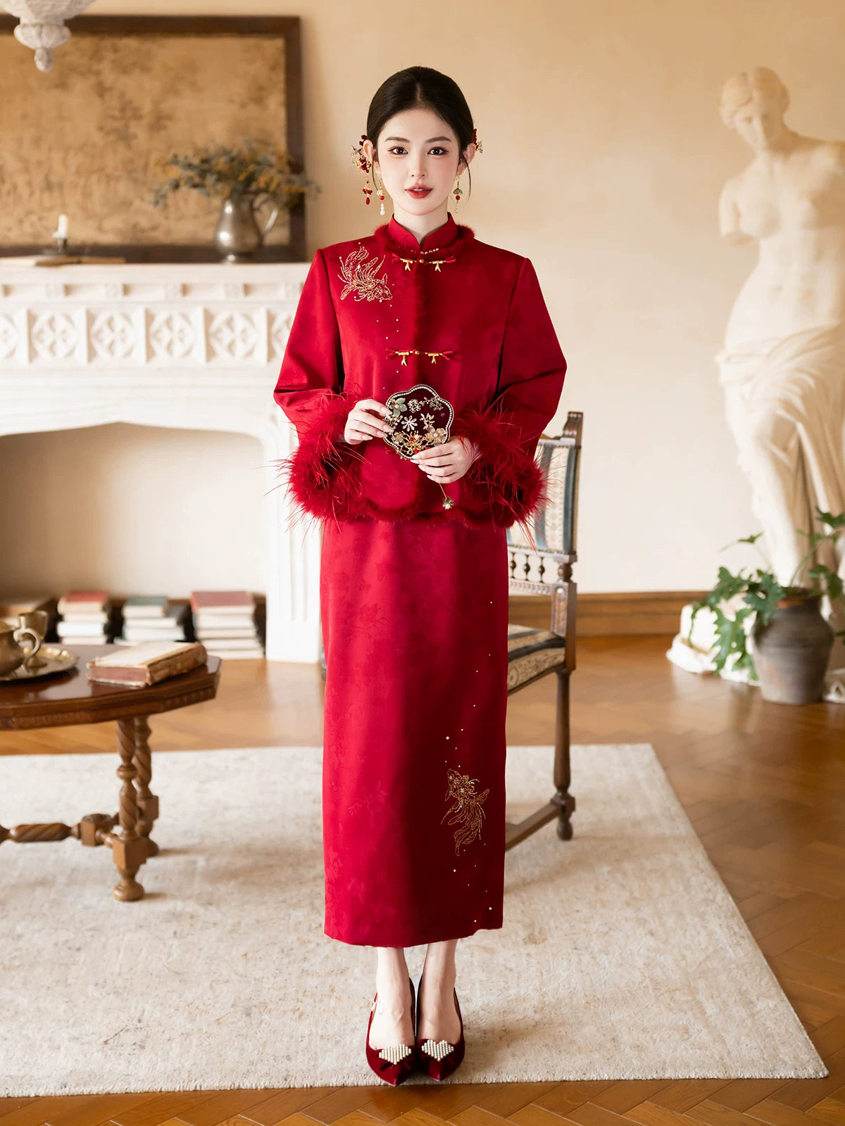 Jin An Red Bridal Cheongsam on the original model