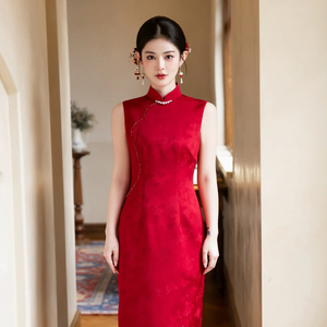 Jin An Red Bridal Cheongsam dress-only on the original model