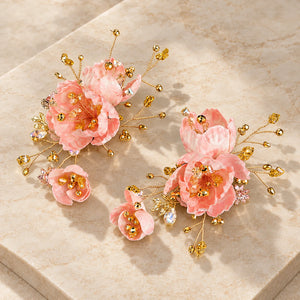 Fendai pink floral hairpins