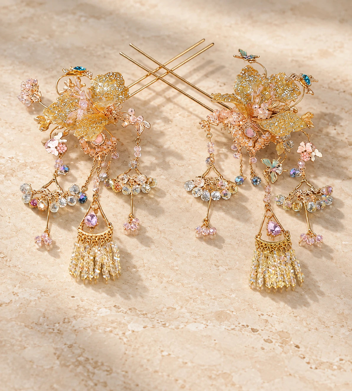Coordinated Jinwu floral hair ornaments