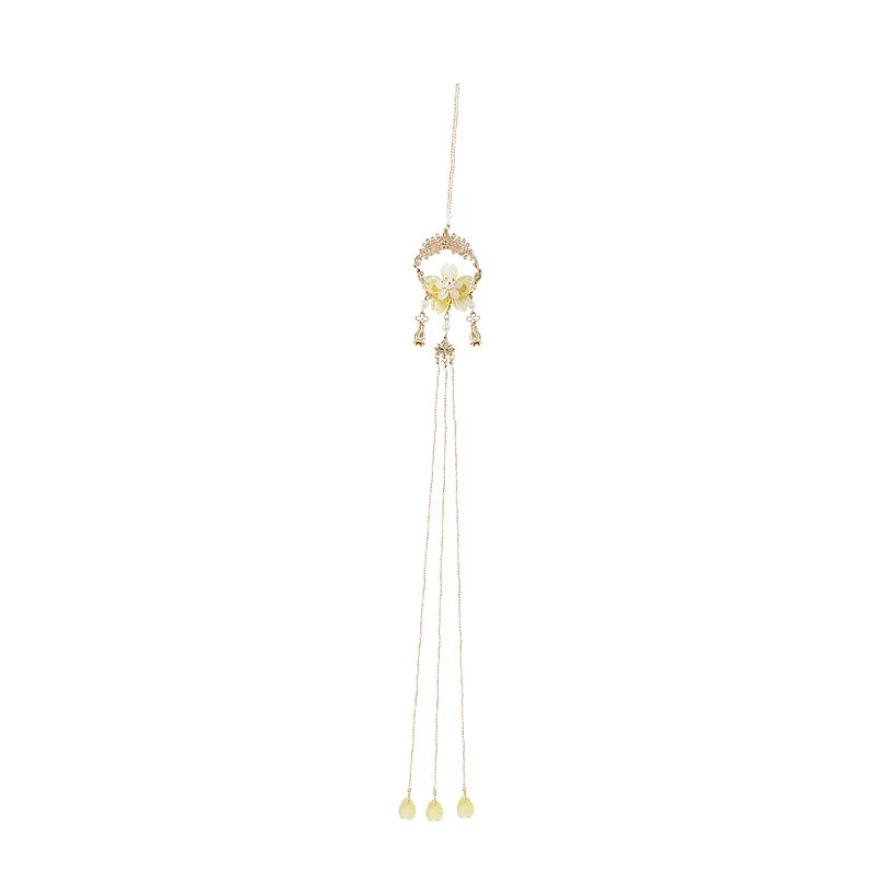 Gold-tone floral waist ornament with long decorative hanging strands