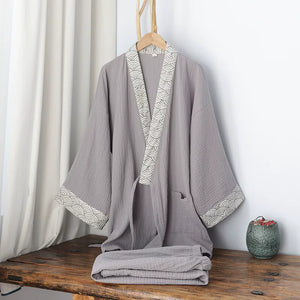 Men's gray cotton gauze loungewear set square product image