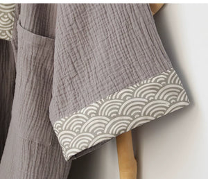 Matching gray cotton gauze pants with comfortable elastic waist