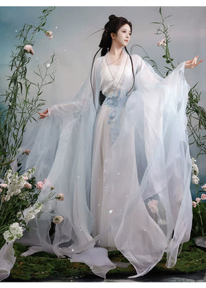 Pale blue waist-high Hanfu styling in full length