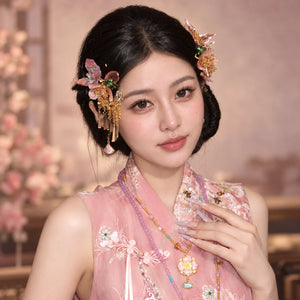 Front view of Peach Blossom bridal hairpins
