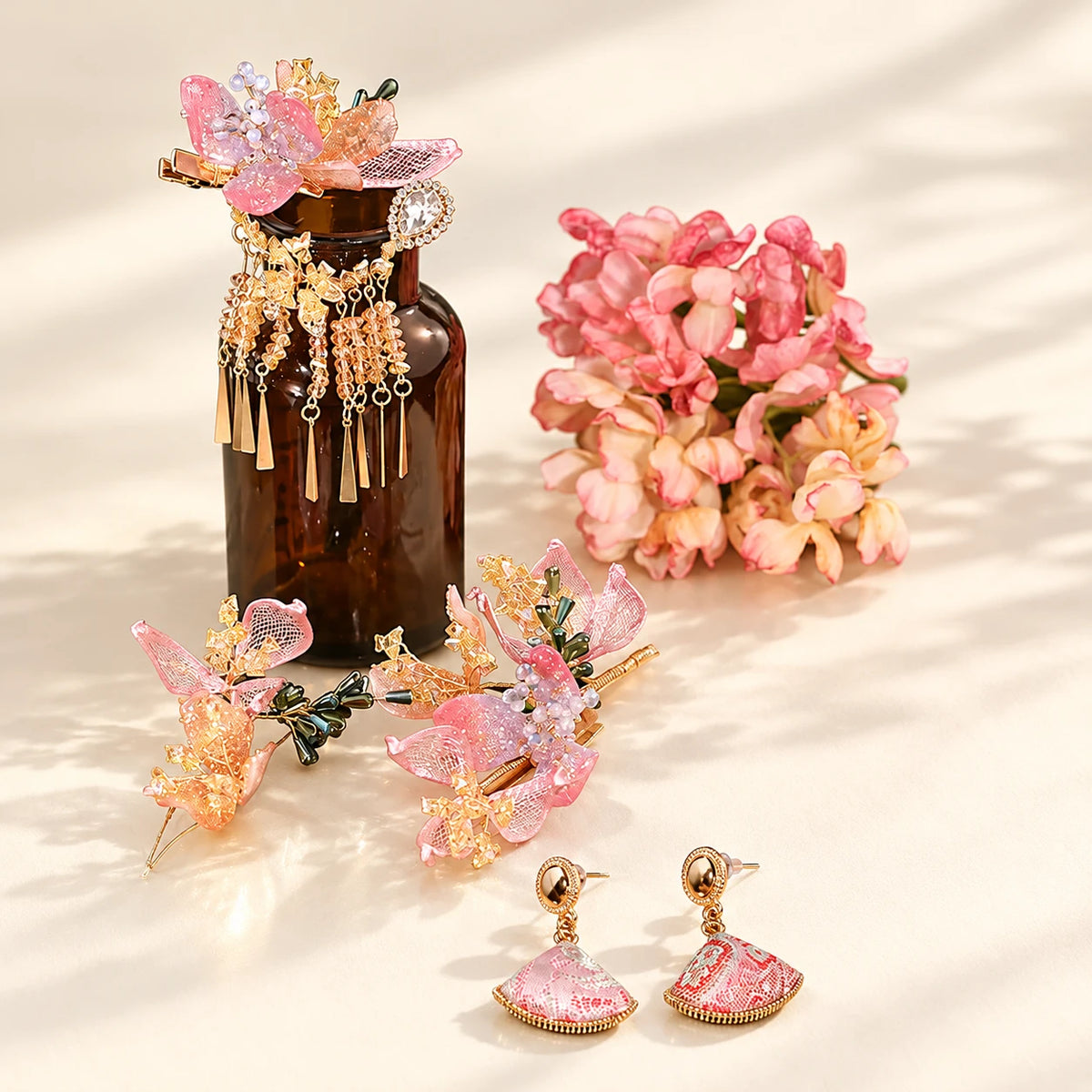 Peach Blossom seven-piece bridal hair accessory assortment