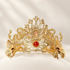 Gold-tone phoenix crown with red agate details