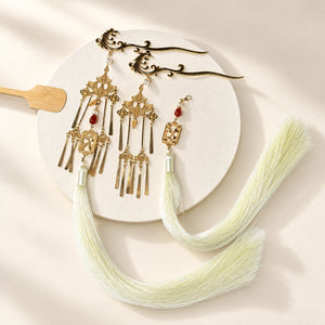 Phoenix hairpin with detachable ivory tassels