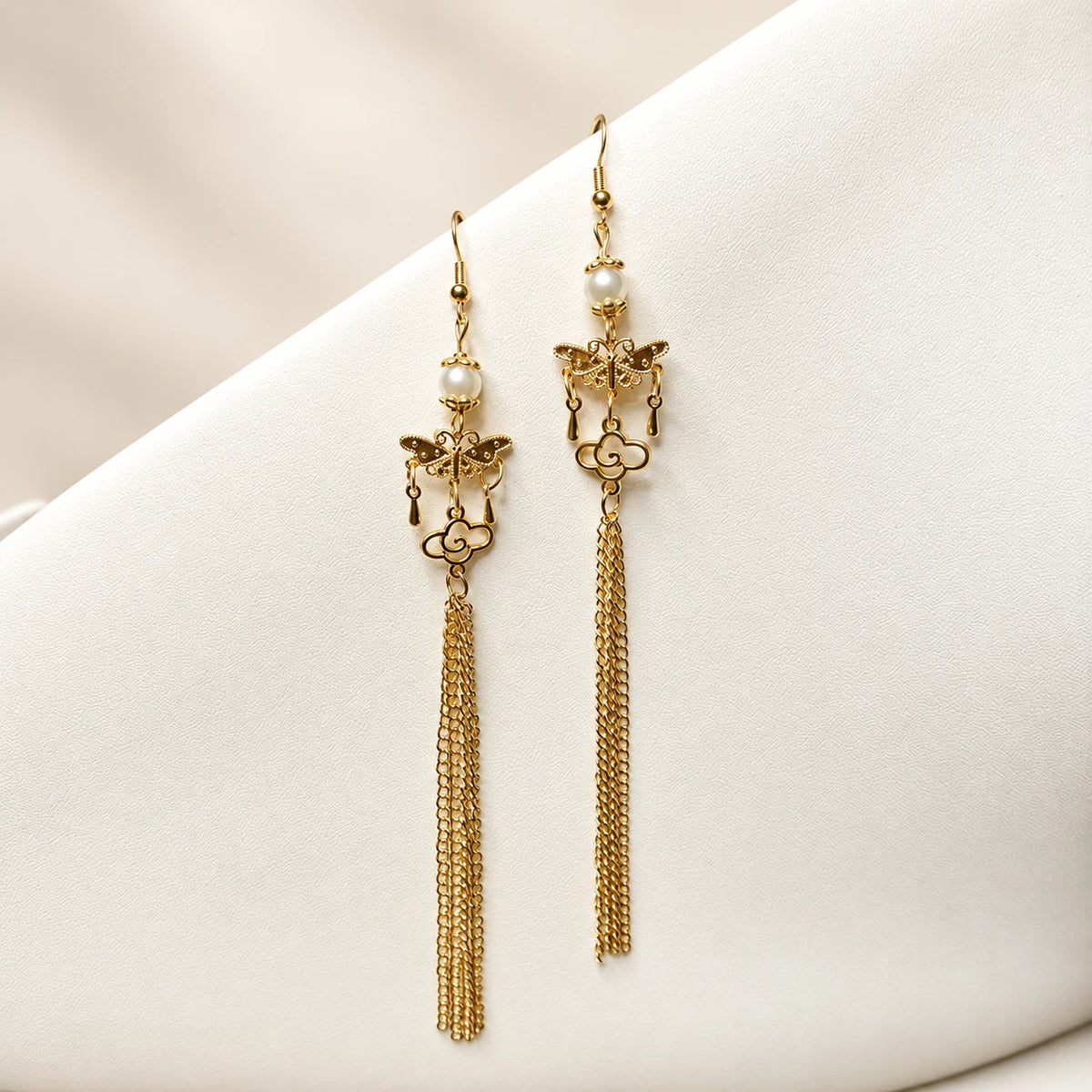 Matching long drop earrings