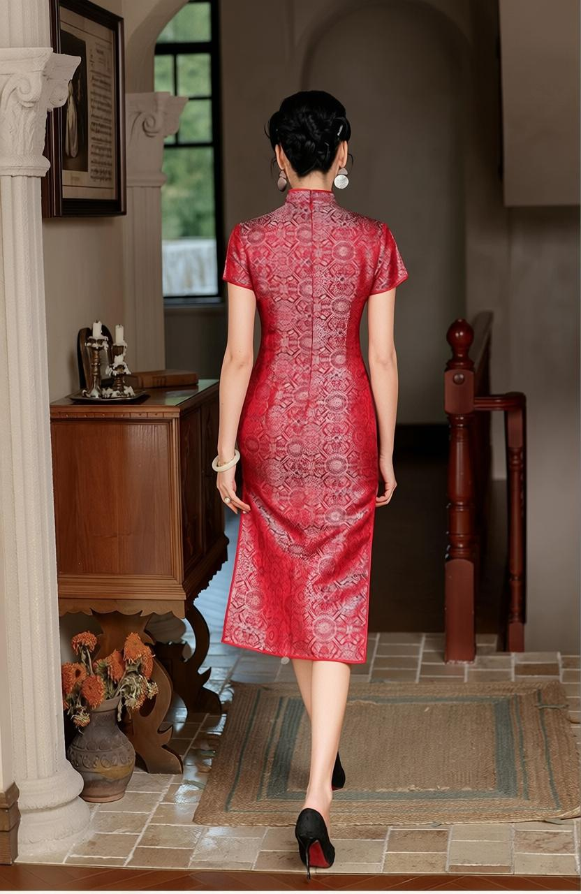 red silk chinese dress Red Qipao, Qipao dress for women, Modern Qipao, mulberry Silk Qipao XXL / Red
