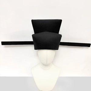 Plain black futou hat with extended horizontal wings