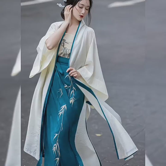 Whispering Bamboo Modern Blue Hanfu Dress – Yandan_Hanfu