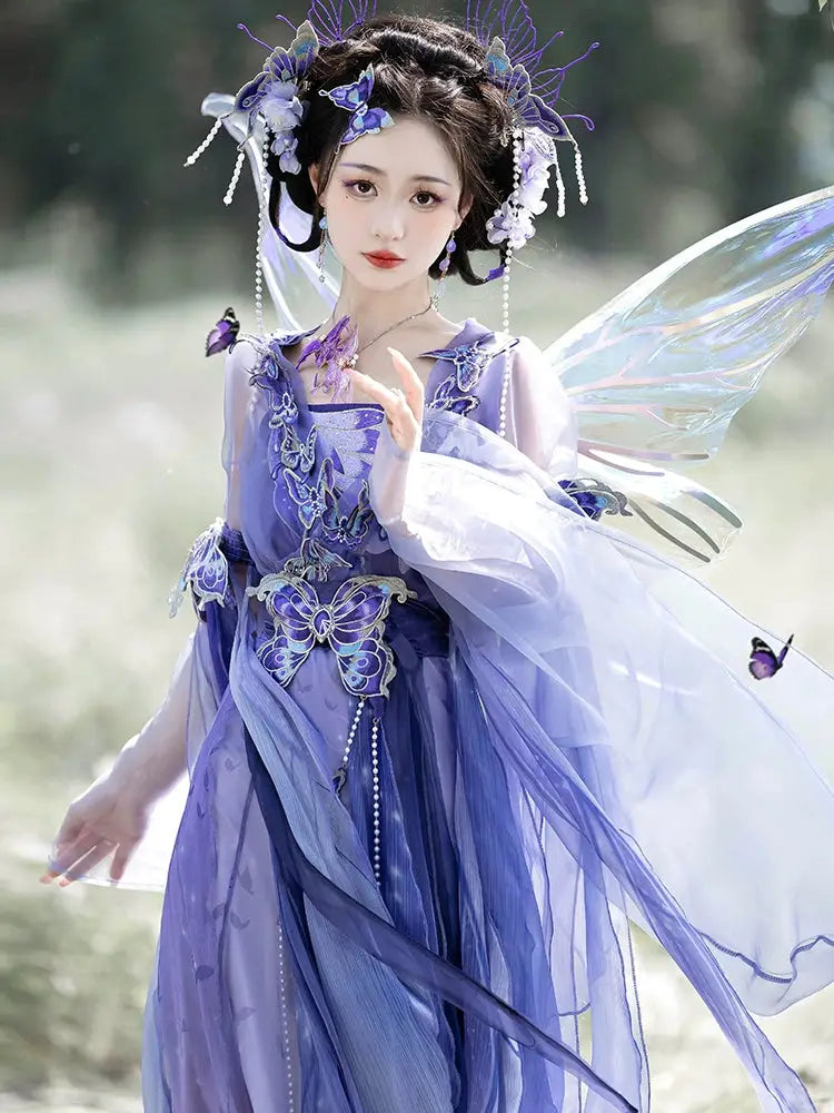 Purple traditional hanfu dress for women, inspired by Song Dynasty, featuring silk fabric with hanfu coat and jacket. Ideal for Chinese New Year, winter hanfu, graduations, and fairy hanfu cosplay. This elegant hanfu is available for sale at hanfu shops and online stores, perfect for hanfu women seeking unique traditional and modern Chinese clothing.