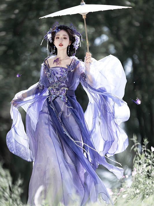 Purple traditional hanfu dress for women, inspired by Song Dynasty, featuring silk fabric with hanfu coat and jacket. Ideal for Chinese New Year, winter hanfu, graduations, and fairy hanfu cosplay. This elegant hanfu is available for sale at hanfu shops and online stores, perfect for hanfu women seeking unique traditional and modern Chinese clothing.