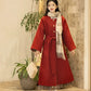 Red silk hanfu dress for women inspired by Song Dynasty, with traditional hanfu coat and jacket. Perfect for Chinese New Year, winter hanfu, graduations, hanfu cosplay, and casual wear. This red modern hanfu combines traditional and modern Chinese clothing styles, available for sale at hanfu shops and online stores. Ideal choice for hanfu women looking for elegant and versatile Chinese clothing