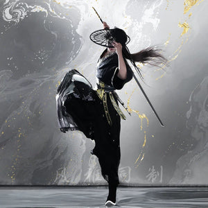 Black and white Tai Chi inspired modern Chinese Hanfu outfit styling