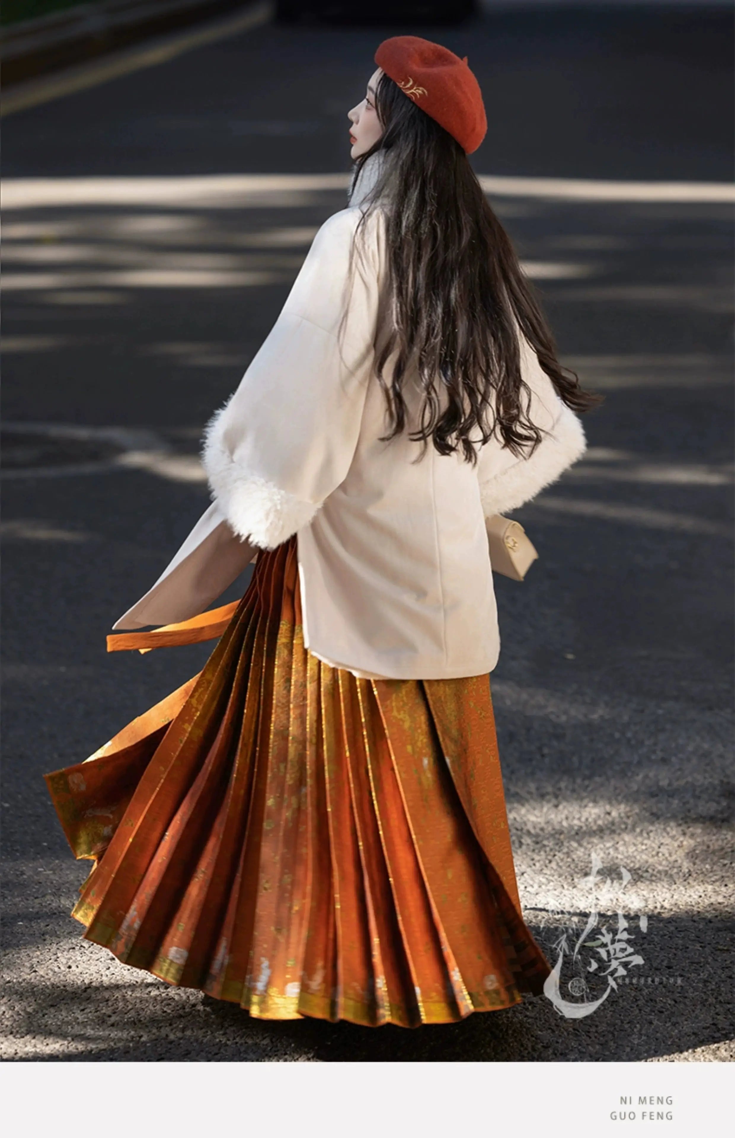 Orange modern hanfu dress for women, inspired by traditional Song Dynasty style and crafted from luxurious silk. This versatile hanfu includes a coordinating coat or jacket, making it ideal for winter wear, Chinese New Year celebrations, or casual outings. Suitable for events such as graduations and cosplay, this hanfu blends classic Chinese elegance with contemporary fashion, perfect for anyone looking for where to buy hanfu or shop authentic hanfu for sale. Available at our online hanfu shop, offering opt