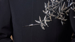 Close-up of silver bamboo beading and metal clasp