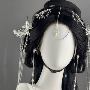 Huajian silver-tone floral hair accessory set on a black wig
