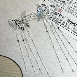 Pair of silver-tone long tassel hairpins