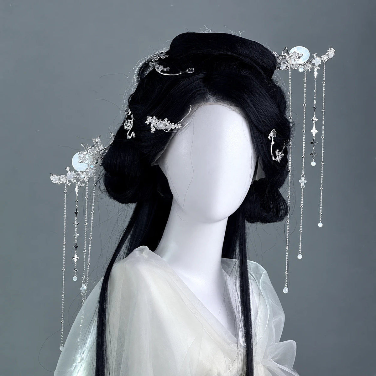 Yinlin six-piece silver-tone hair accessory set styled on a wig