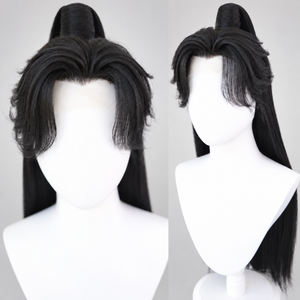 Warrior cosplay wig in li lianhua fringe style, front and side views