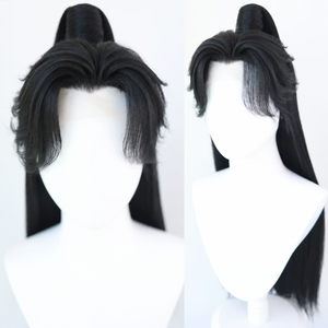 Warrior cosplay wig in li lianhua fringe style, front and side views