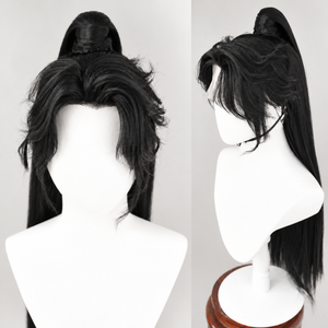 Warrior cosplay wig in natural fringe style, front and side views
